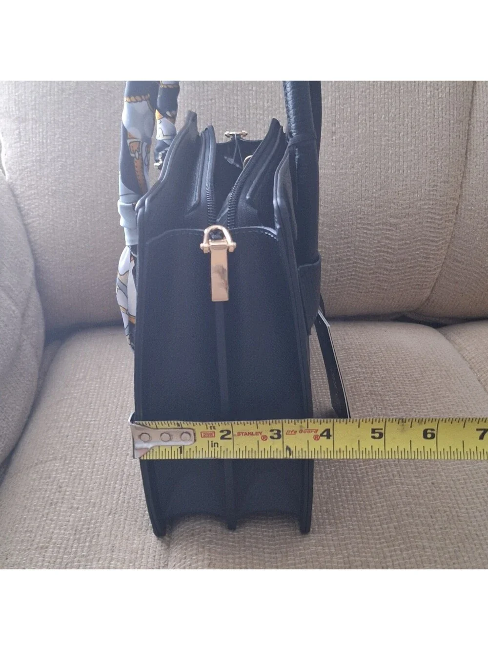 NWT La Terre Black Quilted Top Handle Crossbody Bag, Scarf, Zip, PETA Vegan
